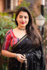 Thumbnail for Black Chanderi Cotton Block Print Saree with Unstitched Blouse - Hiral Fashion - Distacart