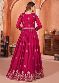 Thumbnail for Hot Pink Festive Embroidered Art Silk Anarkali Suit - Emponline - Distacart