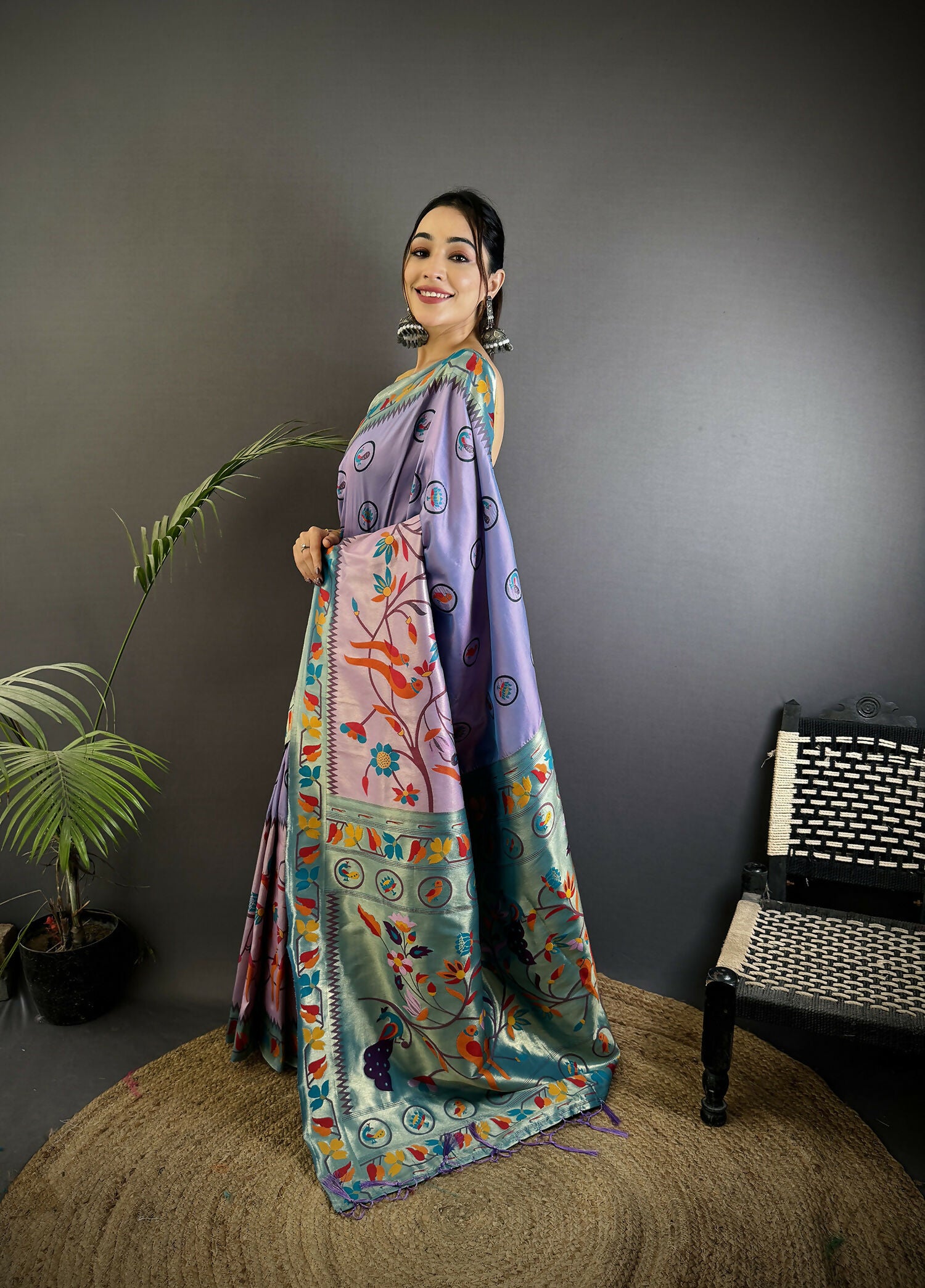 Joban Fashion Lavender Paithani Soft Silk Meenakari Saree