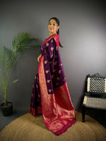 Thumbnail for Joban Fashion Banarasi Purple Woven Butti Soft Silk Saree