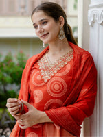Thumbnail for The52 Orange Women's Gorgeous Rayon Embroidered Straight Kurta with Pant And Dupatta Set - Distacart