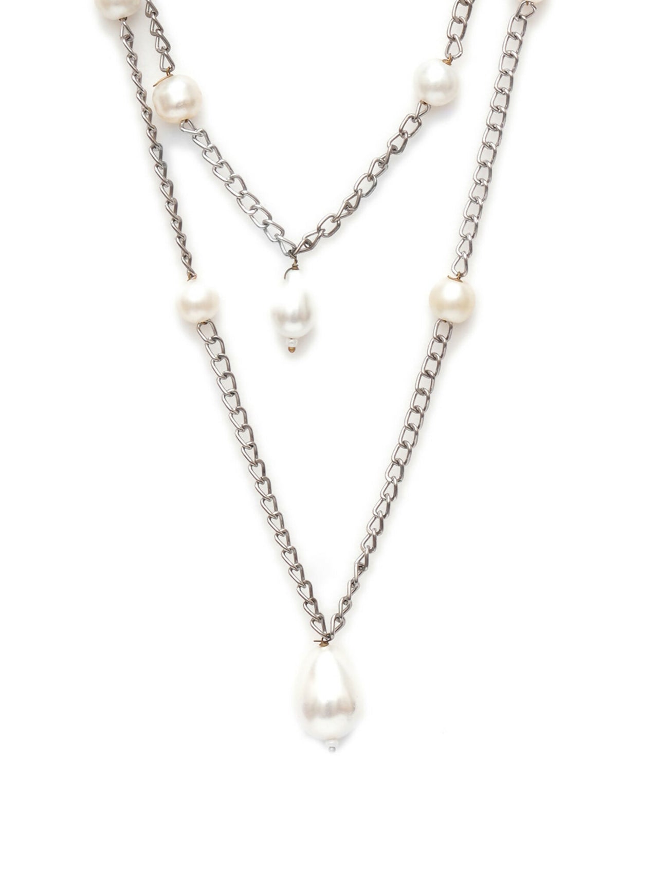 Layered Pearl and Silver Neckpiece (silver) - Ruby Raang - Distacart