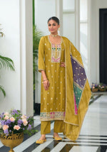 Thumbnail for Teeya Creation Yellow Color Chinon Silk Embroidery Work Wedding Wear Designer Salwar Suit - Distacart