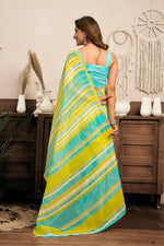 Thumbnail for Joban Fashion Yellow Striped (Leheriya) Linen Ready To Wear Saree With Unstitched Blouse - Distacart
