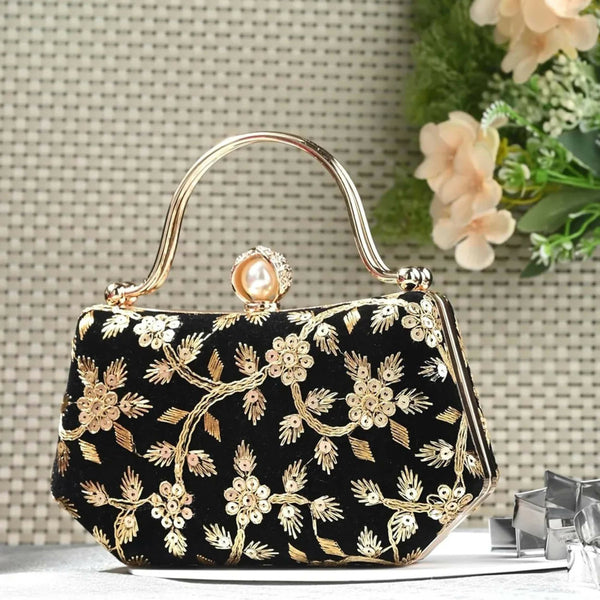 Joban Fashion Bridal Hand Clutch For Women & Young Girls - Black - Dista