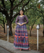 Thumbnail for Aayaa Pure Chanderi Gown With Heavy Digital Print - Multi Color - Distacart