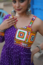 Thumbnail for Aastha Fashion Women's Purple Faux Georgette Bandhani Print work with kutchi patchework Gown - Distacart