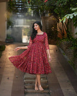 Thumbnail for Preksha Creation Kalamkari Georgette Printed Women Red Gown - Distacart