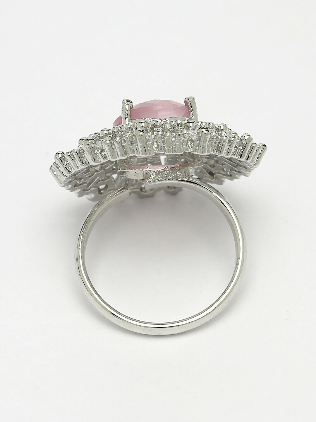 NVR Women's Pink & Silver CZ-Studded Handcrafted Adjustable Finger Ring - Distacart