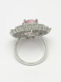 Thumbnail for NVR Women's Pink & Silver CZ-Studded Handcrafted Adjustable Finger Ring - Distacart