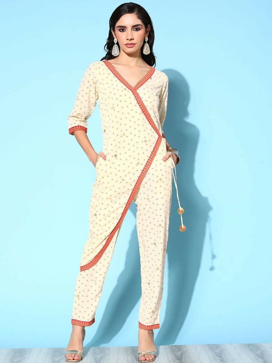Ahalyaa Womens Offwhite Crepe Printed Jumpsuit - Distacart