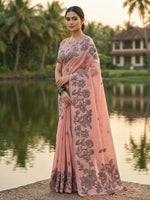 Thumbnail for Shree Shyam Fashion Peach Linen Cotton Saree - Distacart