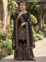 Thumbnail for Teeya Creation Black Fendy Silk Heavy Embroidery Work Party Wear Sharara Suit - Distacart