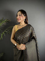 Thumbnail for Joban Fashion Black Banarasi Soft Lichi Silk Checks & Woven Saree