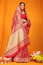 Thumbnail for Jyoti Fashion Women's Maroon Kanjivaram Silk Zari Woven Saree with Blouse - Distacart