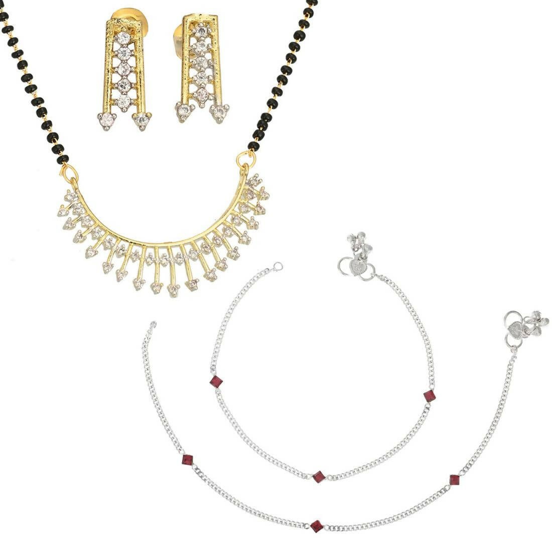 AanyaCentric Gold-plated Mangalsutra Pendant Earring Set & Silver Plated Anklet - Distacart