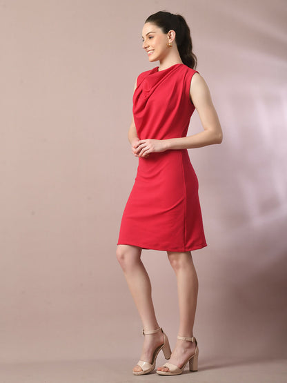 Myshka Women's Pink Solid Cowl Neck Bodycon Party Dress - Distacart