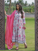 Thumbnail for The52 Women's Beautiful Rayon Fabric Printed Work Flared Kurta Pant and Dupatta Set - Distacart