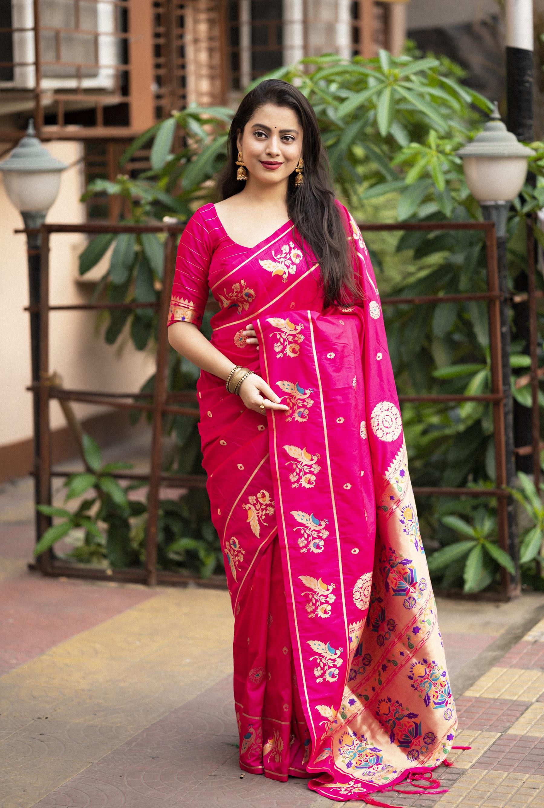 Rani Pure Silk Woven Design Saree with Unstitched Blouse - Hiral Fashion - Distacart