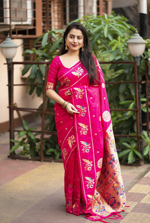 Rani Pure Silk Woven Design Saree with Unstitched Blouse - Hiral Fashion - Distacart