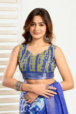 Thumbnail for Vastranavya Blue Digital Printed Linen Ready To Wear Designer Saree with Unstitched Blouse - Distacart