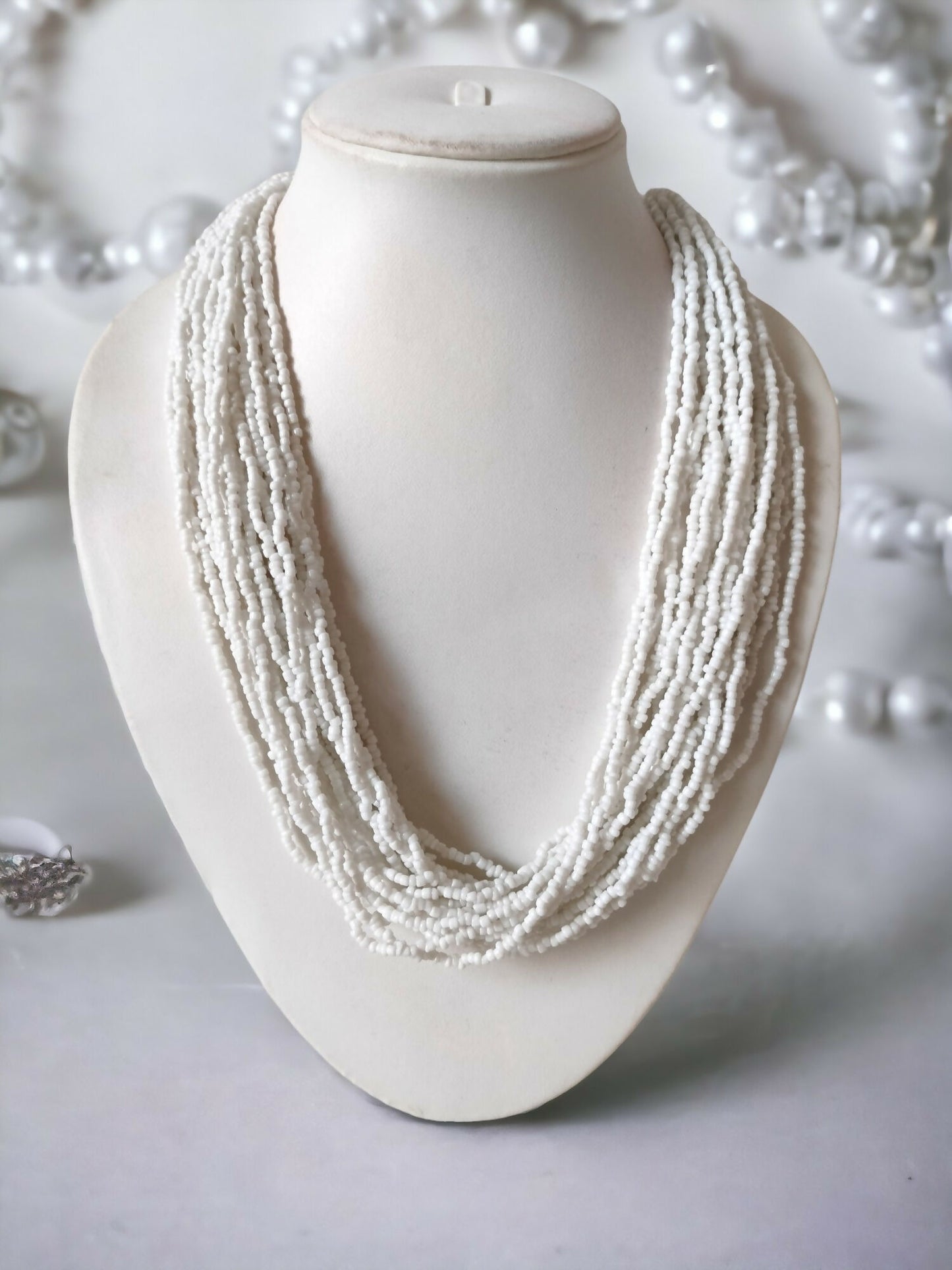 Inhanns Handmade Beaded Multilayer Necklace, 20 Layers - White - Distacart