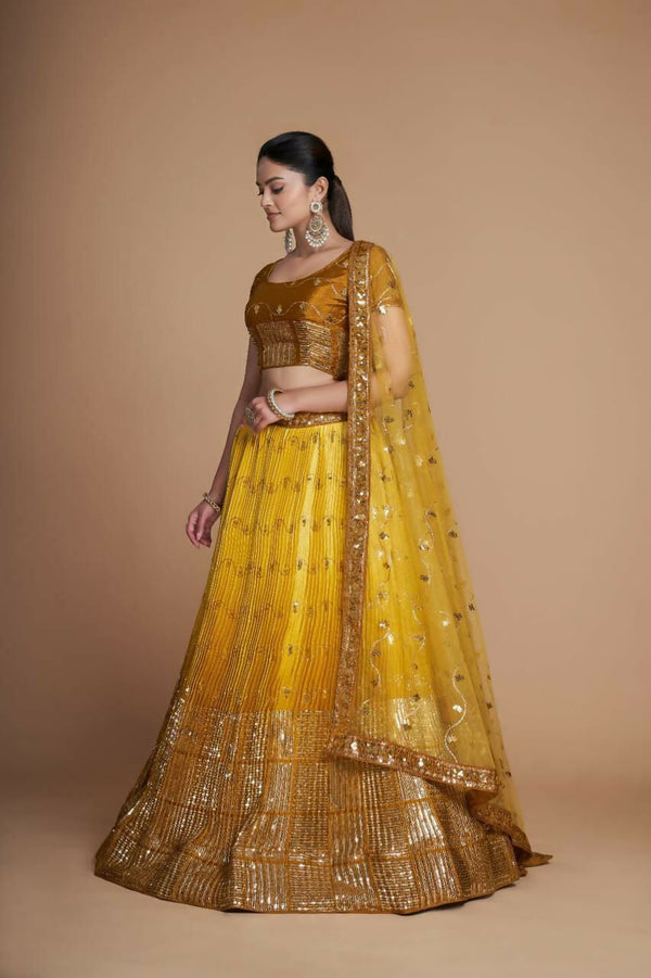 Jyoti Fashion Women's Mustard Heavy Chinon Sequins Embroidered Designer Lehenga Choli Set - Distacart