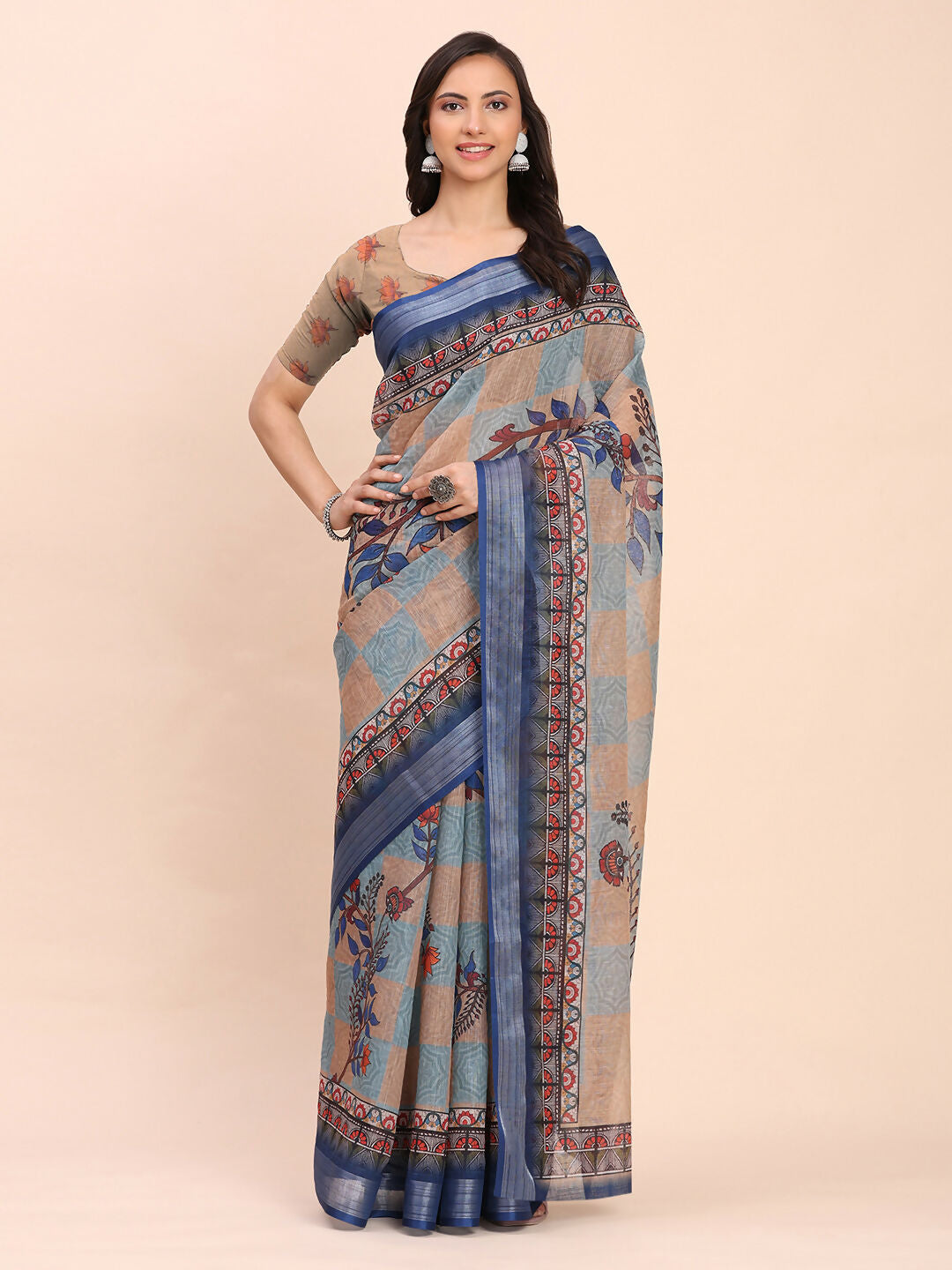 Astita Linen Cotton Cream Saree