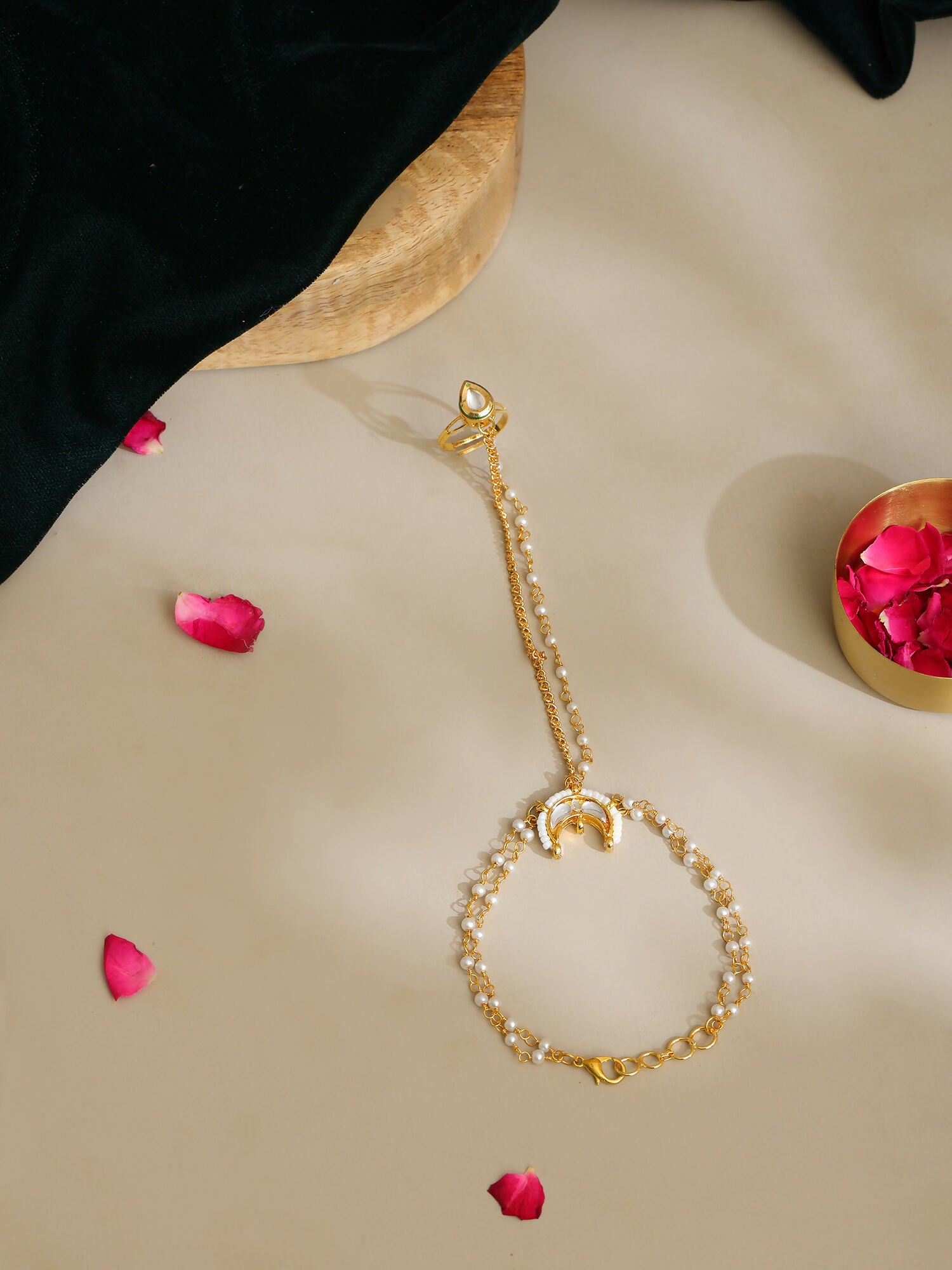 Ruby Raang Gold Chand Kundan Haath Phool