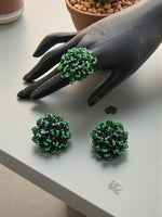 Thumbnail for Inhanns Rangmani Crystal Duo – Adjustable Ring + Statement Earrings Set - Dark Green - Distacart
