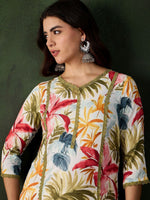 Thumbnail for Sangria Floral Printed V-Neck Straight Kurta