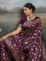 Thumbnail for Shree Shyam Fashion Wine Silk Blend Saree - Distacart