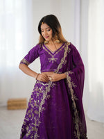 Thumbnail for Aastha Fashion Purple Heavy Thai Silk Designer Wedding Wear Lehenga Choli