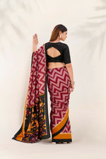 Thumbnail for Vastranavya Maroon Tussar Silk Zigzag Waves Printed Saree with Unstitched Blouse - Distacart