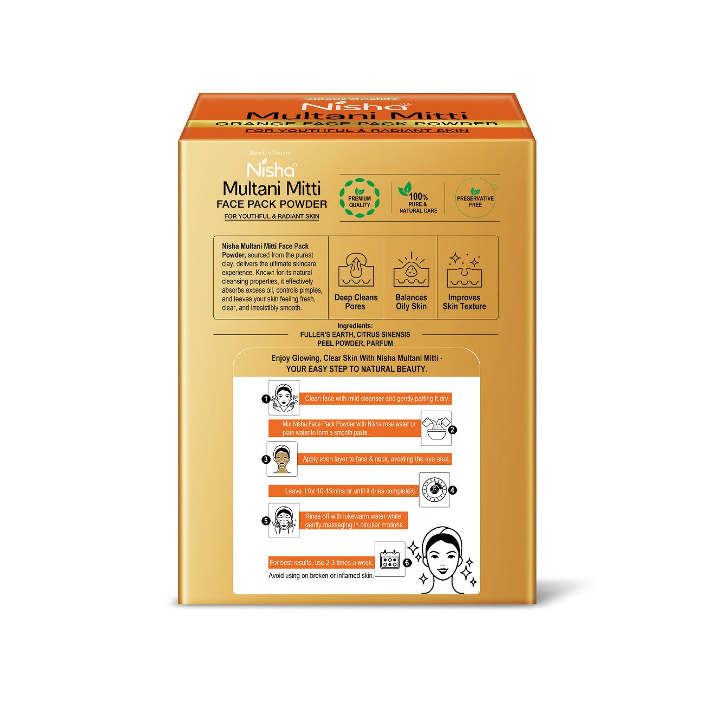 Nisha Orange Multani Mitti for Face | Skin Brightening Face Pack - Distacart