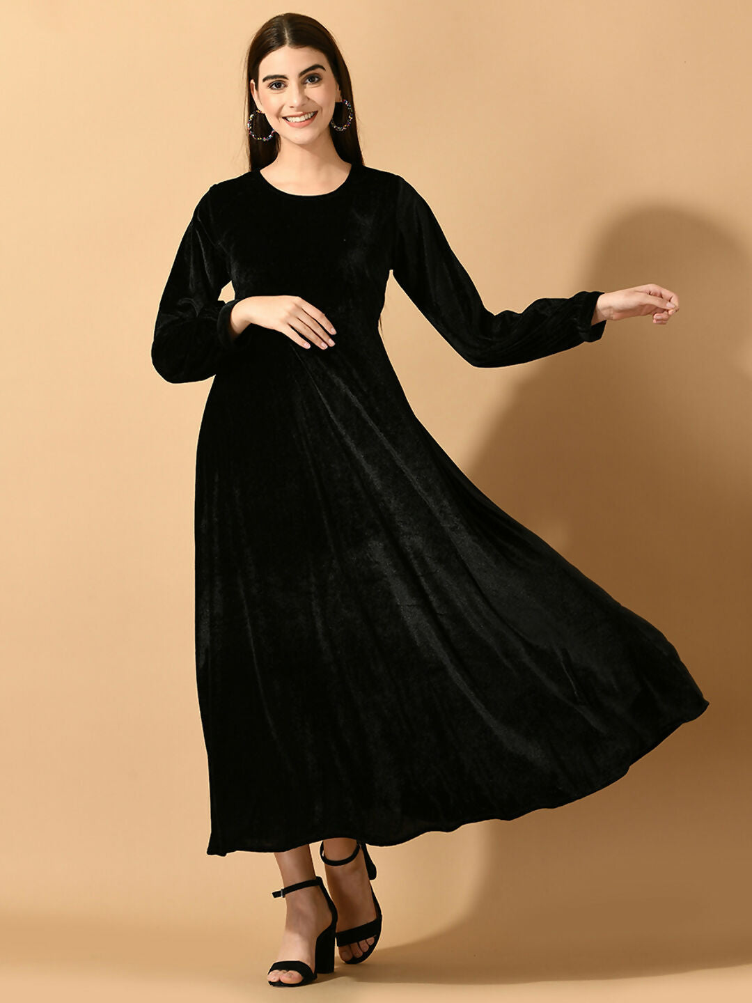 Myshka Women's Black Fit and Flare Party Dress - Distacart
