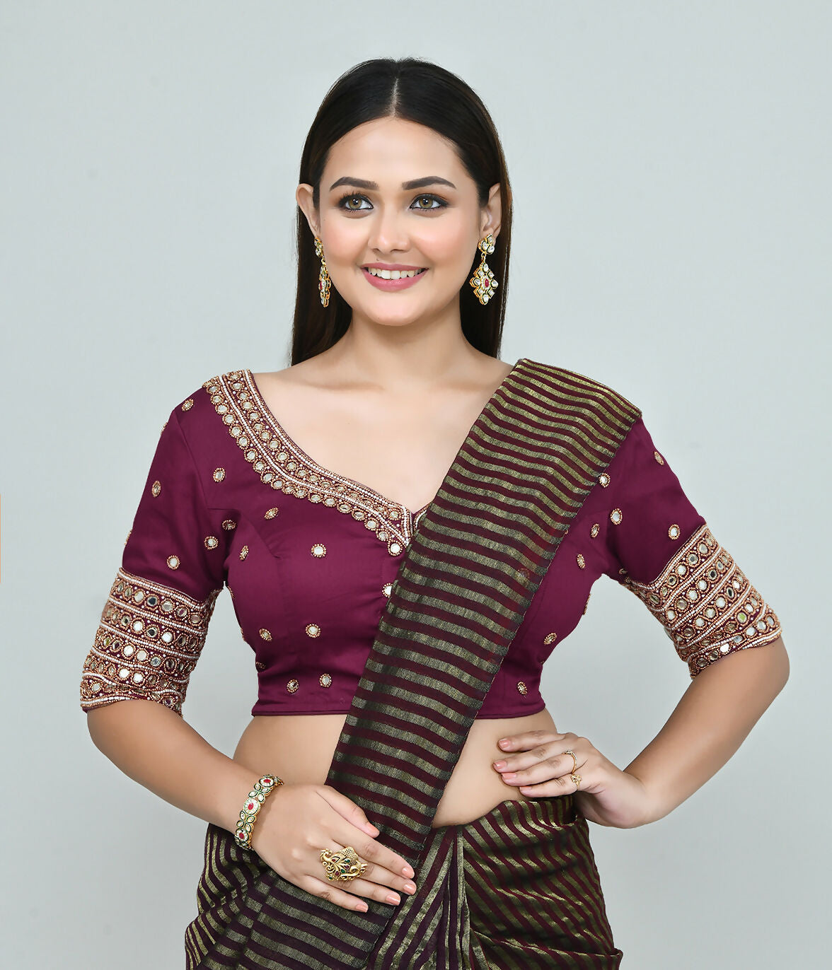 Joban Fashion Women's Wine Embroidered Stitched Blouse