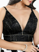 Thumbnail for Joban Fashion Black Satin Crush Padded Blouse With V Neck Sleeveless - Distacart