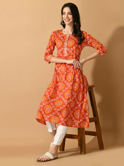 Myshka Women's Multi Flared Printed Festive Kurta - Distacart