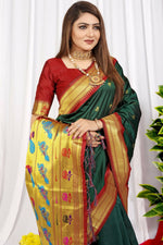 Thumbnail for Jyoti Fashion Women's Bottle Green Paithani Silk Zari Woven Saree with Blouse - Distacart