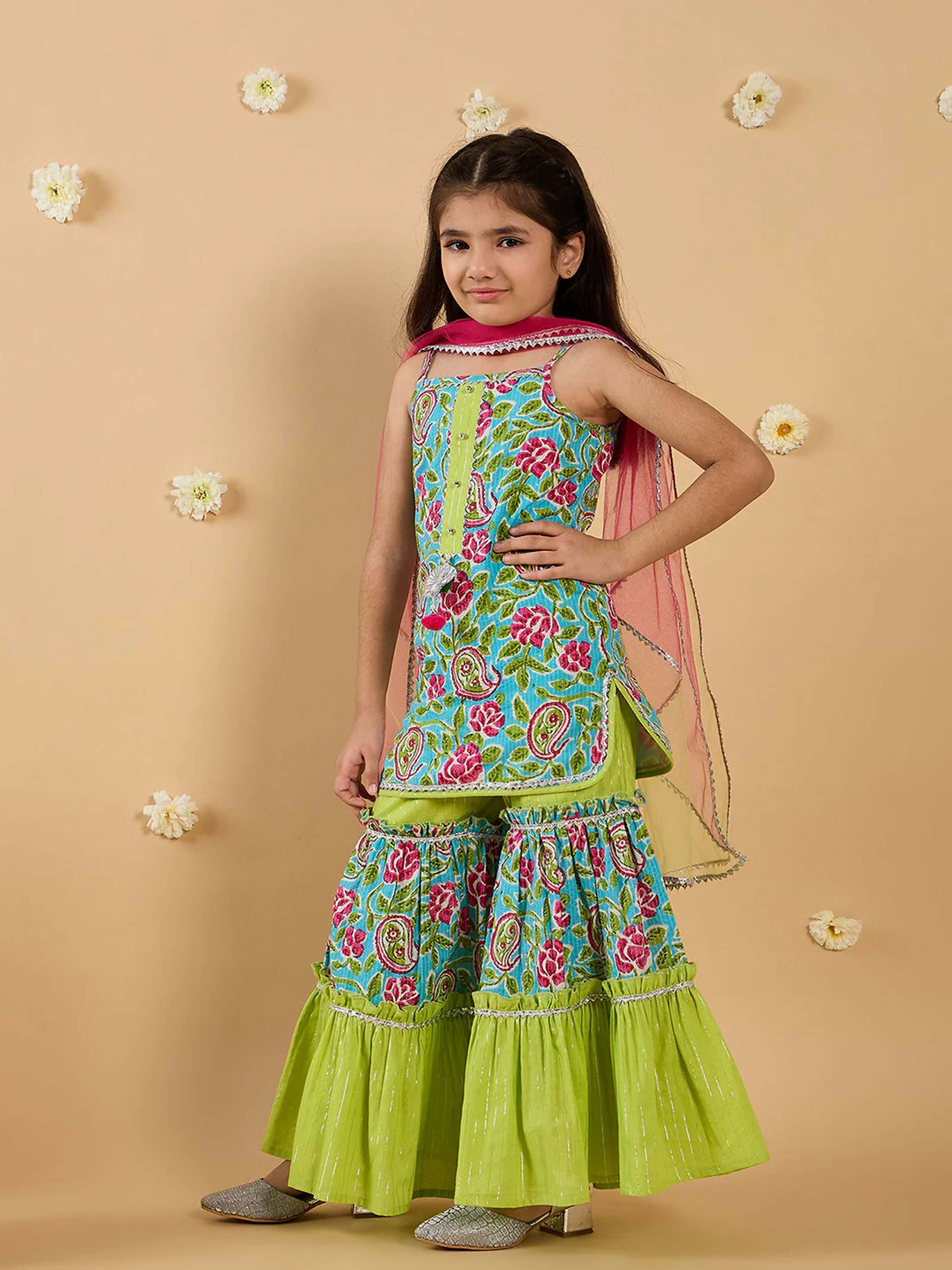 Joban Fashion Girl's Multi Color Sharara Set