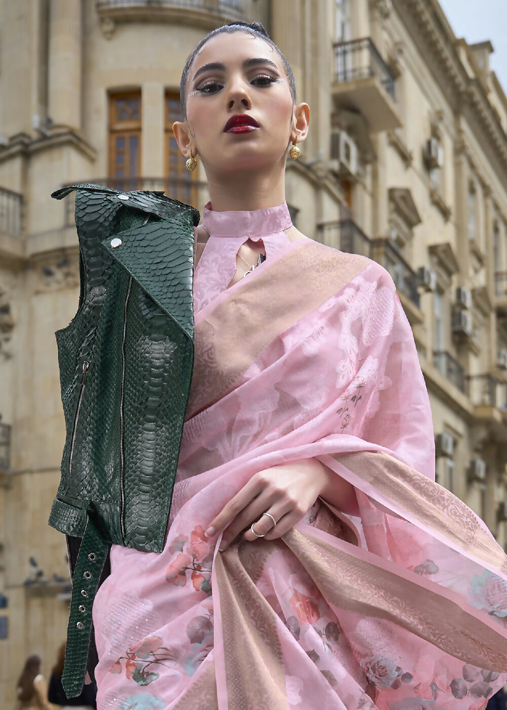 Lovely Baby Pink Polly Brasso Designer Saree - Emponline - Distacart