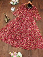 Thumbnail for Preksha Creation Kalamkari Georgette Printed Women Red Gown - Distacart