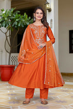 Thumbnail for The52 Women's Beautiful Vichitra Fabric Embroidery Work Flared Anarkali Pant and Dupatta Set - Distacart