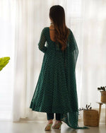 Thumbnail for Lehenga Mart Designer Anarkali Suit With Kurta, Pant, Dupatta For Women-Bottle Green - Distacart