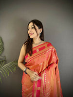 Thumbnail for Joban Fashion Peach Banarasi Soft Silk Woven Saree
