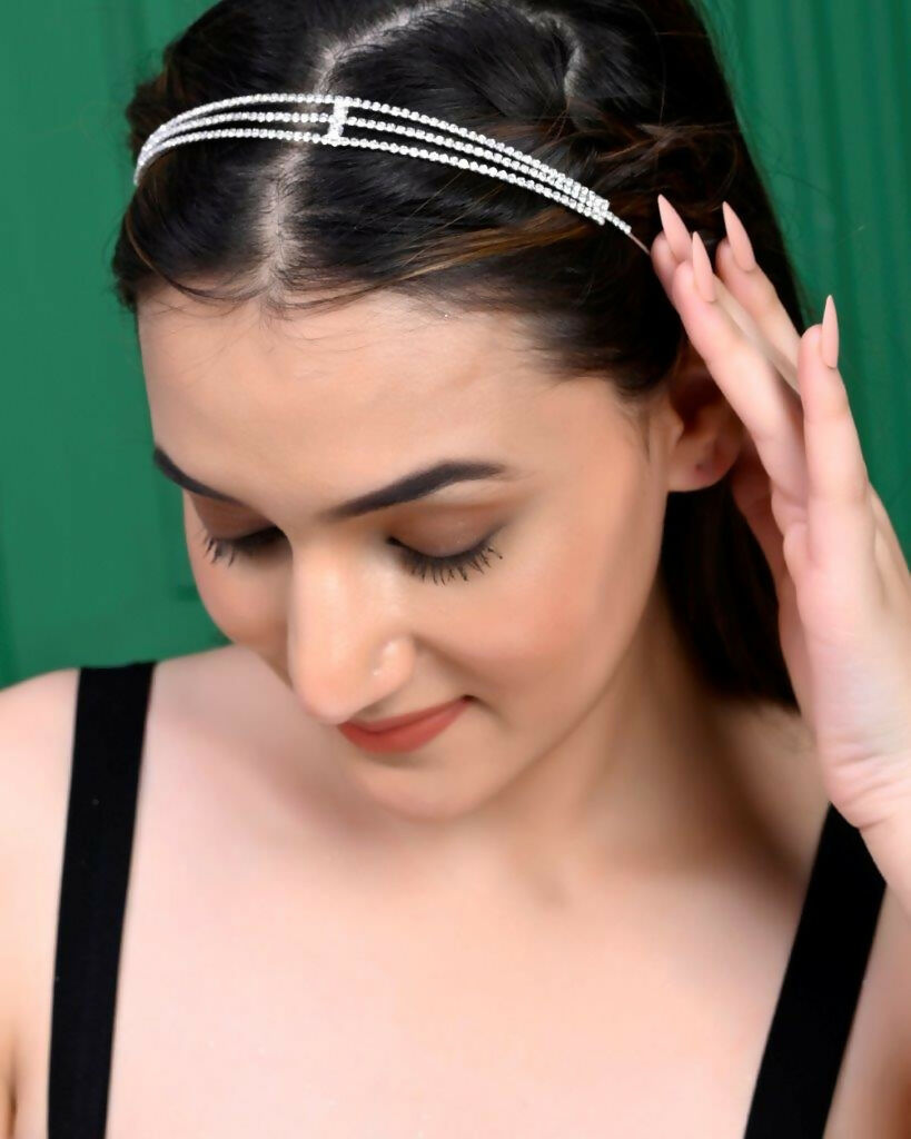 VOJ Silver Plated AD Stone Studded Hair Band - Distacart