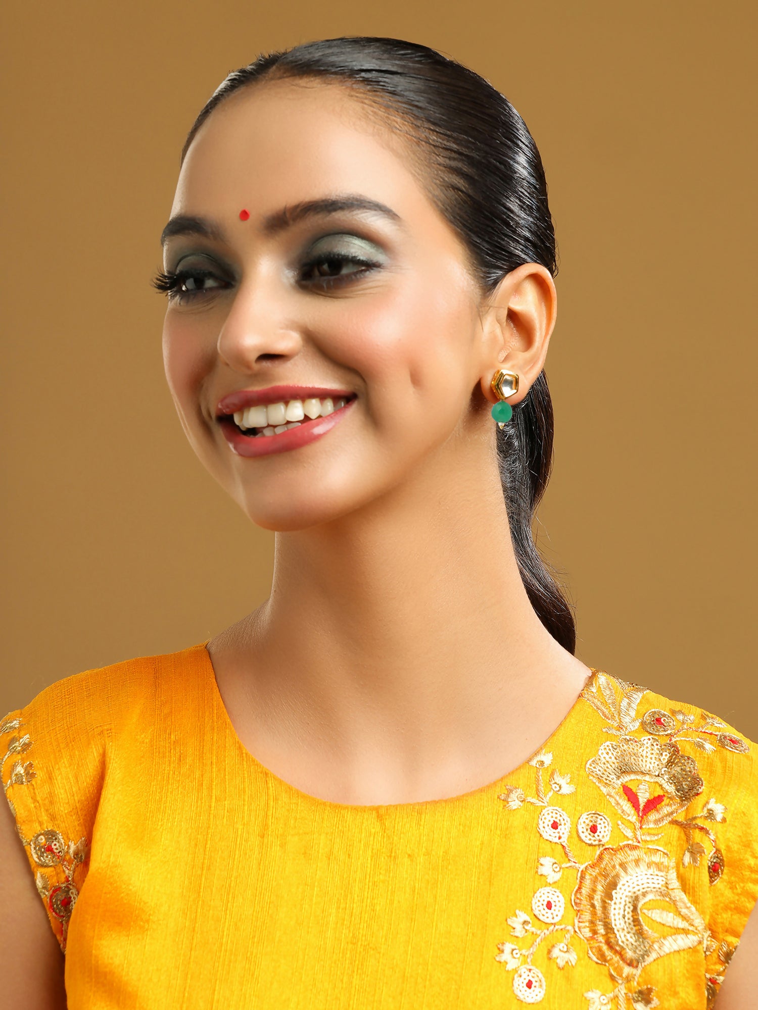 Ruby Raang Green Kundan Studs