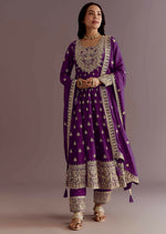 Thumbnail for Teeya Creation Wine Color Chinon Silk Embroidery Work Wedding Wear Gown - Distacart