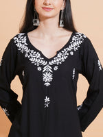 Thumbnail for Pahnaz Luxury Rayon Chikankari Long Kurti-Black - Dista